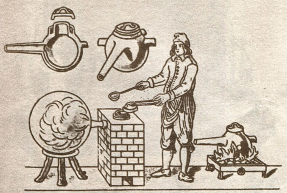 Аппарат для перегонки, используемый при получении соляной кислоты из поваренной соли и серной кислоты (из работы И. Р. Глаубера, 1648 г.)
